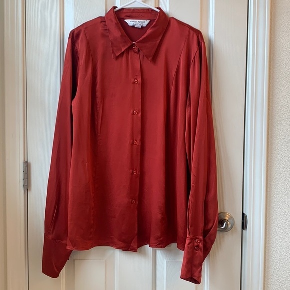 Marina Rinaldi Camicia 100% Silk Satin Red Button Up Shirt size 25 L/XL - Picture 1 of 11